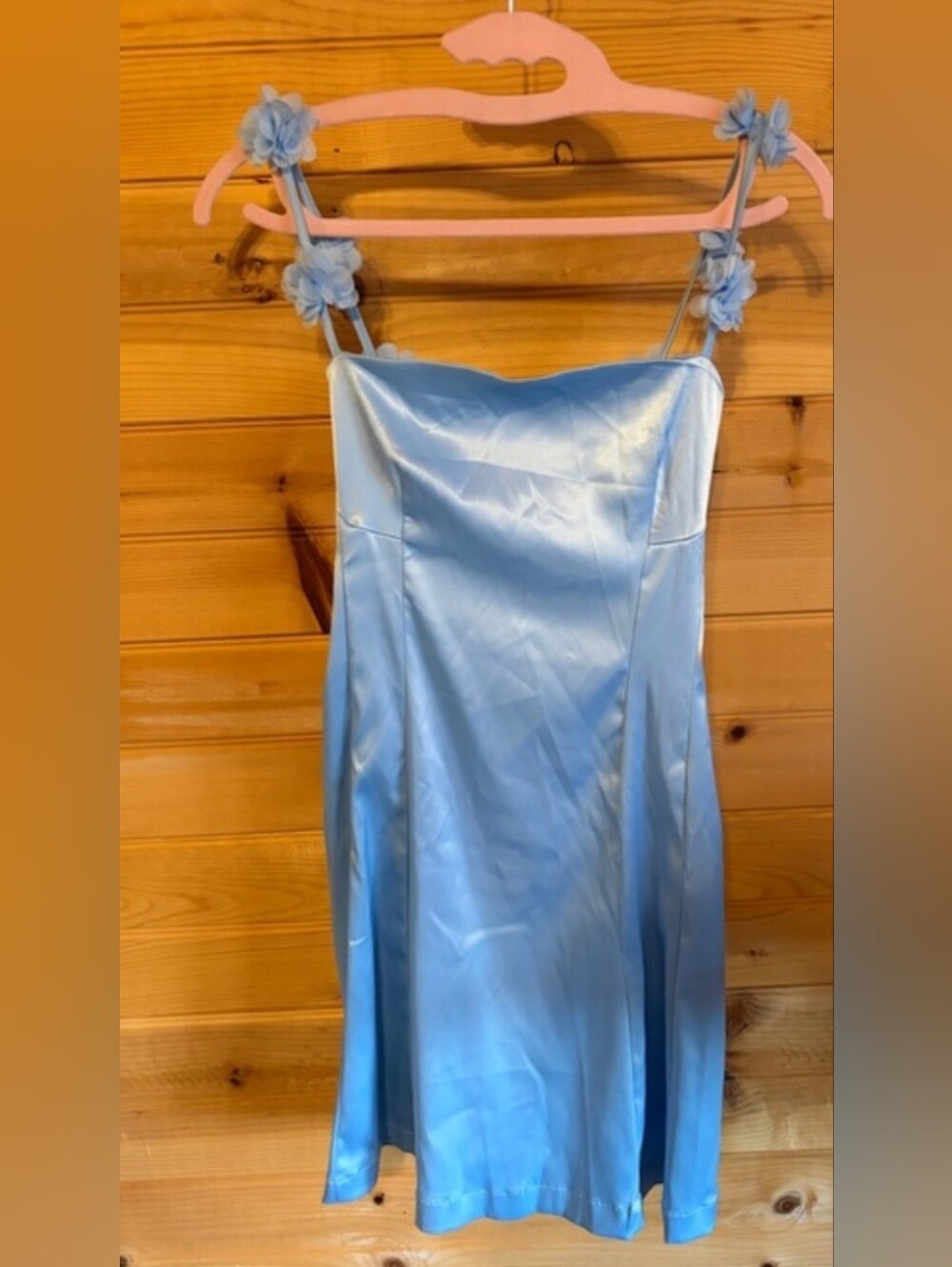 Altar'd State🛍 Light Blue Satin Floral-Strap Girls' Dress